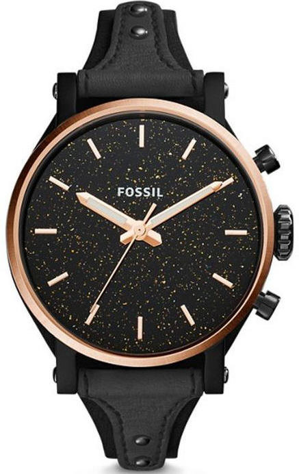 Fossil 18mm black leather watch strap top